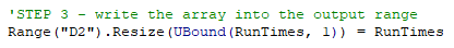 Writing the contents of an array into a range of cells in an Excel VBA subroutine
