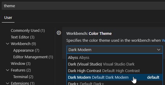 Changing settings in VIsual Studio Code Changing settings in VIsual Studio Code