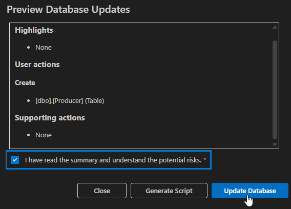Confirming database design changes in Visual Studio Code Confirming database design changes in Visual Studio Code