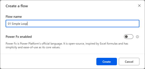 Image of the dialog box for creating a new flow in PAD