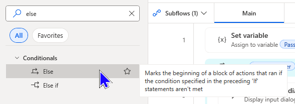 An Else action used within the If action for when a condition has not been met.