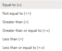 The list of available operators for the Loop condition.