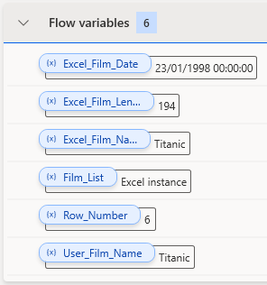 This image shows the value of the variables after searching for Titanic.