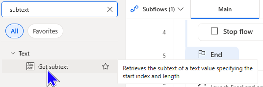 The Get subtext action showing its tooltip.