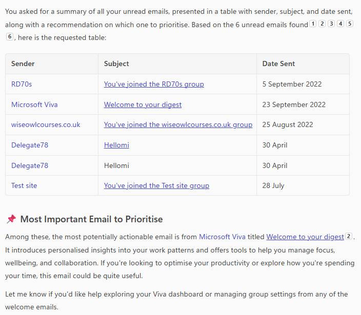 List of emails - table List of emails - table