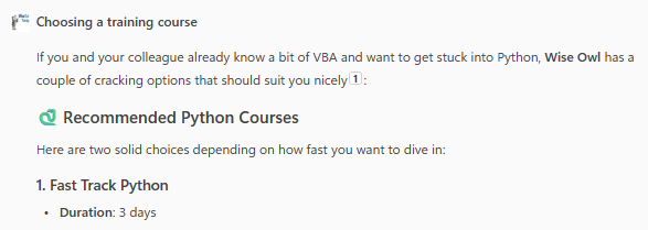 Beginning of training response