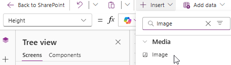Searching for the image control in Power Apps