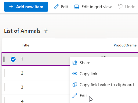 Editing an existing row