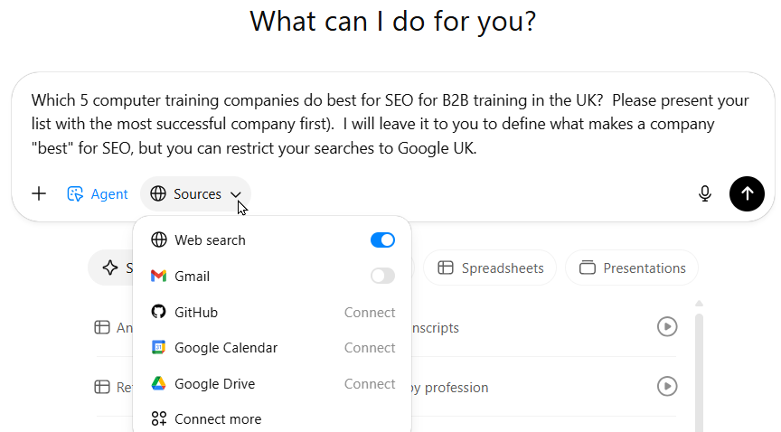 Running an agent mode search