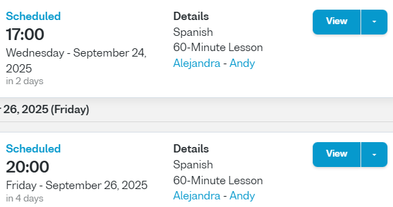 Two lessons scheduled