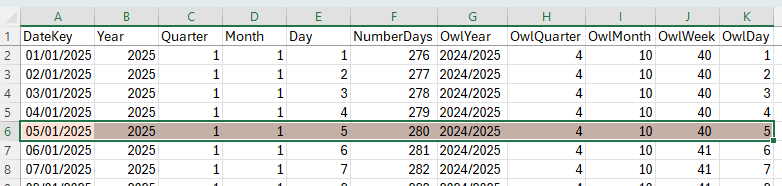 Excel calendar