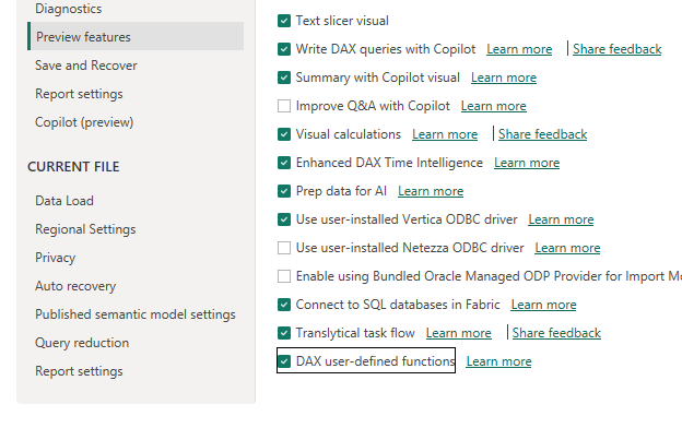 Enabling DAX functions