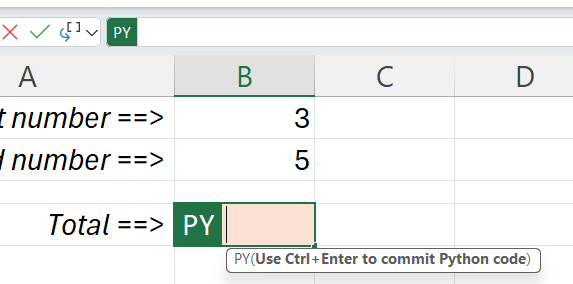 The PY function iun an Excel cell The PY function iun an Excel cell