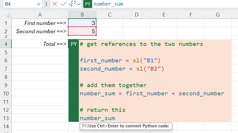 Typing Python code in Excel Typing Python code in Excel