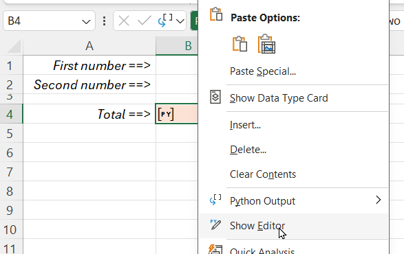 Open Python editor option Open Python editor option