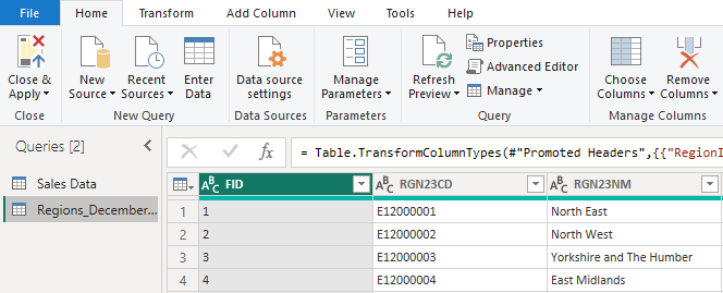 In the Query Editor the data is shown in preview In the Query Editor the data is shown in preview
