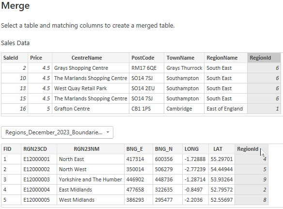 Select the two columns that you want to perform the join on Select the two columns that you want to perform the join on