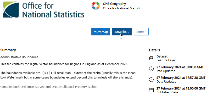 Office of National Statistics data Office of National Statistics data