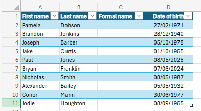 Formal name column blank