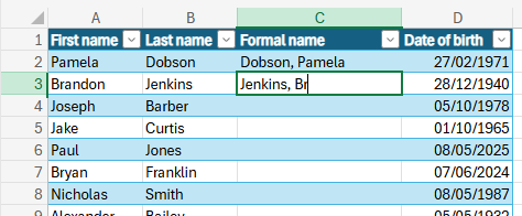 Typing in some example names