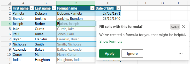 Suggesting a text formula