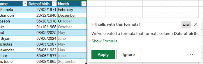 Filling in the month name
