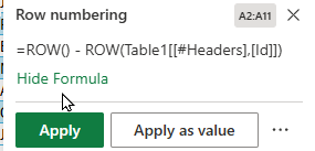 The suggested row number formula