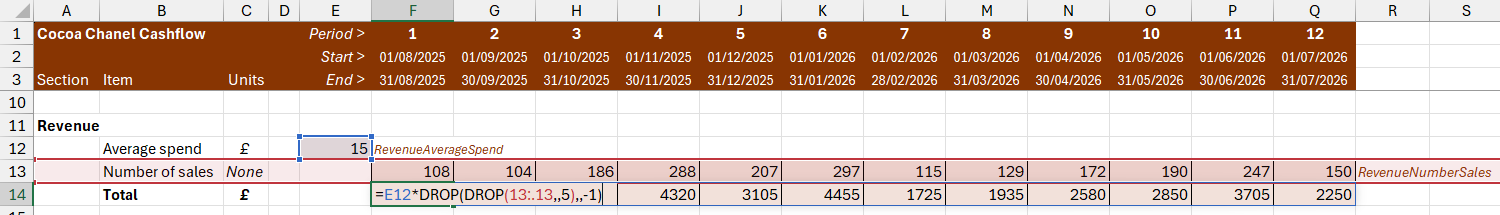 A spilled array formula in Excel using nested DROP functions and trim ref notation to reference cells. A spilled array formula in Excel using nested DROP functions and trim ref notation to reference cells.