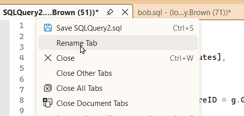 Renaming a tab Renaming a tab