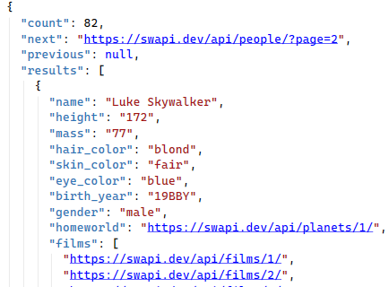 Star Wars persons JSON