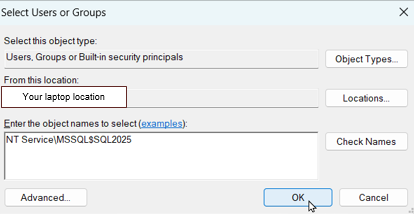 Adding the right user account