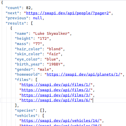Example JSON data structure