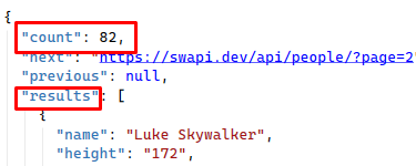 The count and results objects