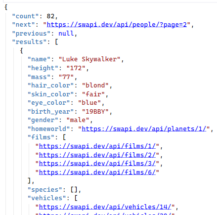 The start of the characters json