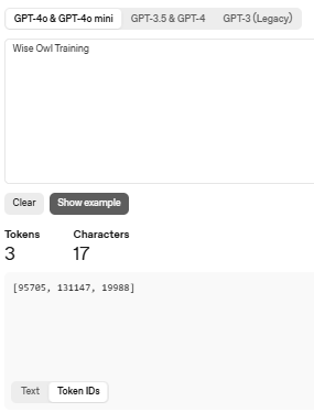 The text in numerical tokens