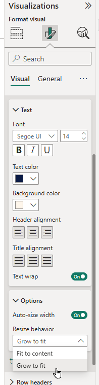 The column width property The column width property