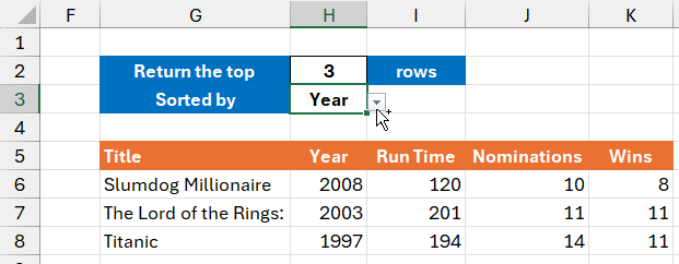 Allowing the user to pass values into the TAKE and SORT functions in Excel