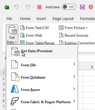 The preview of Get Data The preview of Get Data
