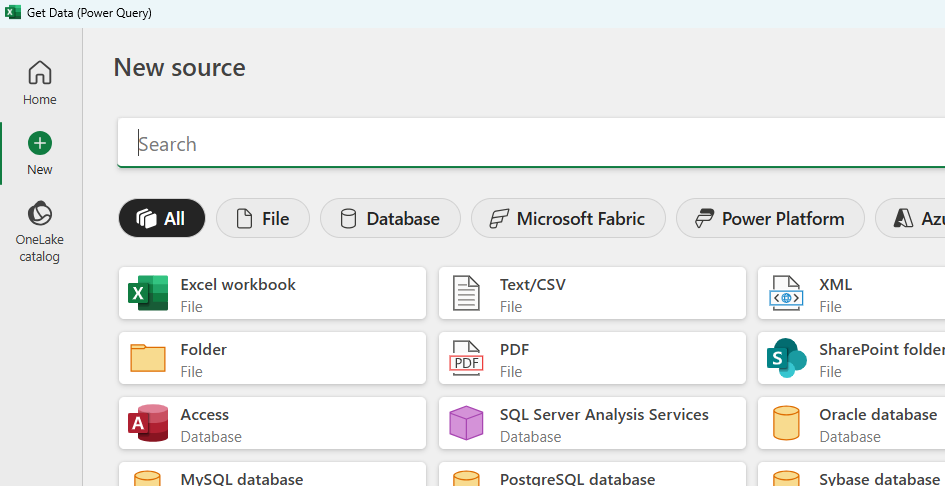 The new dialog box for choosing a source The new dialog box for choosing a source