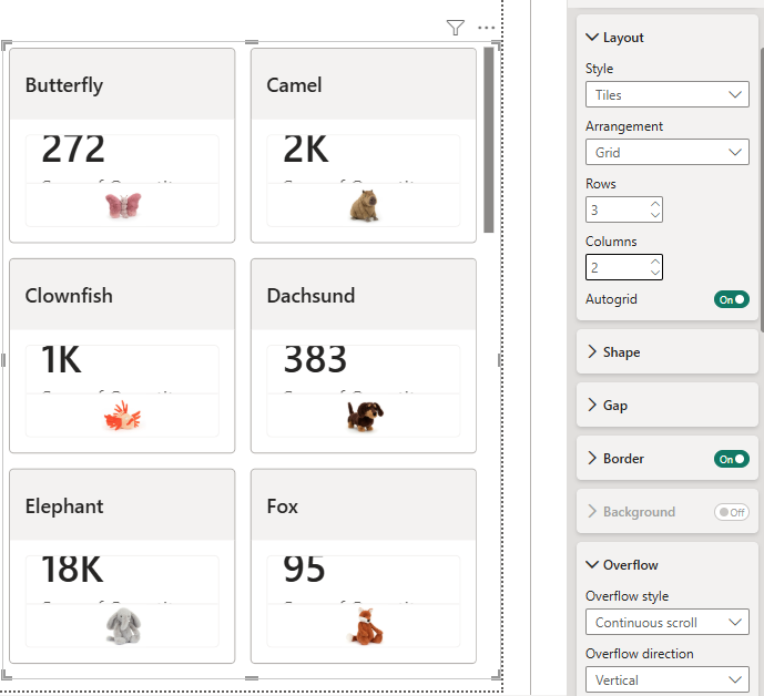 Multi category layout of 3 x 2 in the new card visual