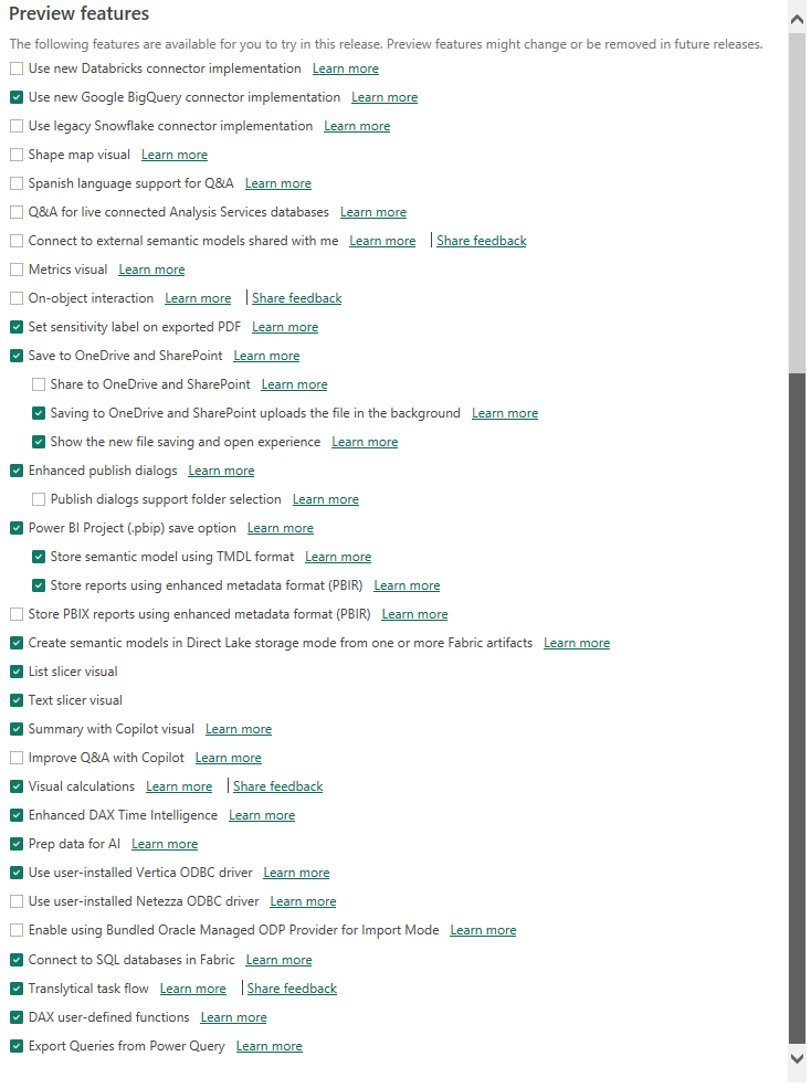 Current preview options