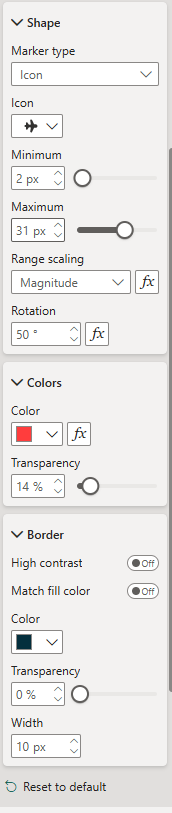 Settings for markers shown