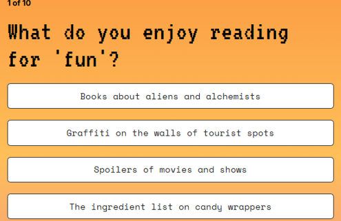 Question one of quiz