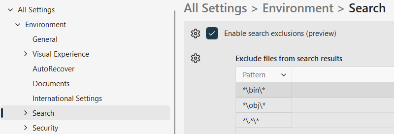 Excluding files from search