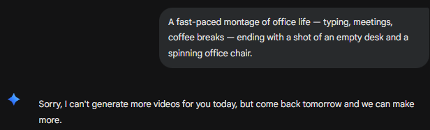 Message saying can't generate video