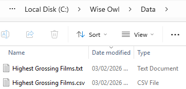 A text file and csv file in a Windows folder