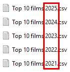 A list of csv files in Microsoft Windows