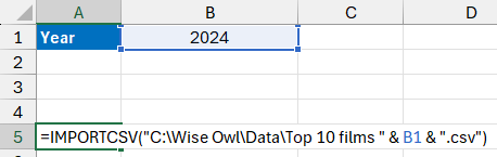 Concatenating a file path for the IMPORTCSV function in Microsoft Excel