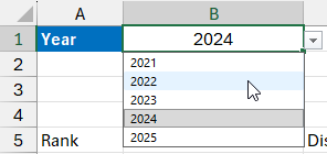 Choosing a value from a drop down list in an Excel cell created using data validation.