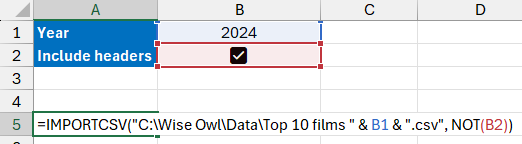 Using the NOT function in Excel to convert true to false.
